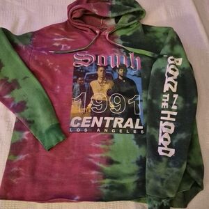 Philosophy Tie-Dye Crewneck Hoodie in Green and Pink with 1991 Center Graphic